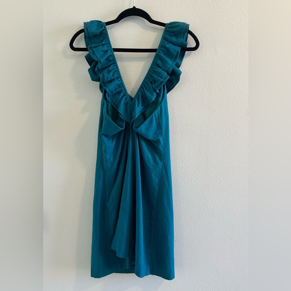 Loeffler Randall Ruffle Neck Linen Blend Dress - Size 8 - Picture 3 of 11